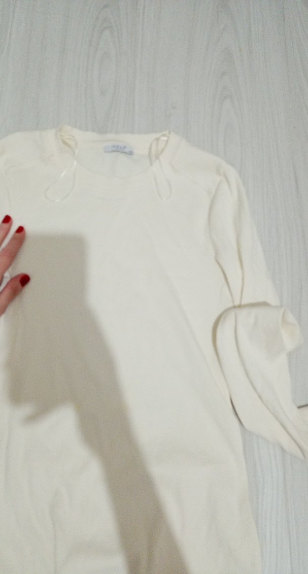 Beyaz Pamuklu Kısa Kollu Kadın Kazak - Görsel 3