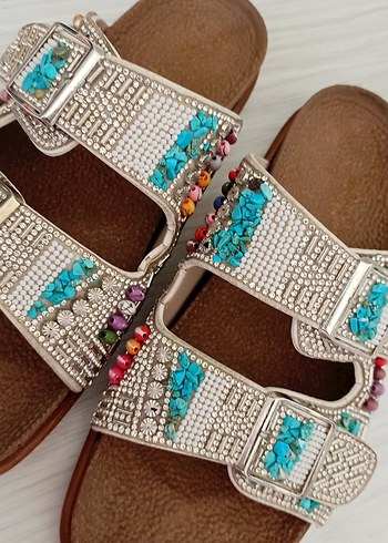 Boncuk İşlemeli Renkli Bohem Kadın Terlik - Görsel 4