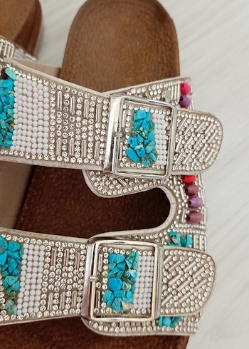 Boncuk İşlemeli Renkli Bohem Kadın Terlik - Görsel 3