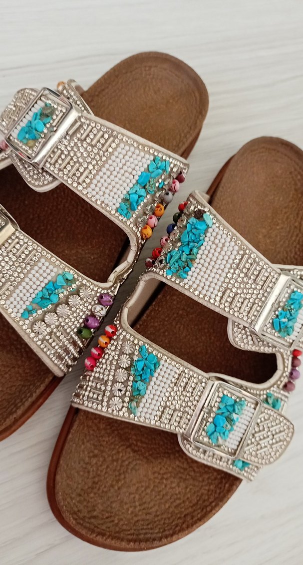 Boncuk İşlemeli Renkli Bohem Kadın Terlik - Görsel 4