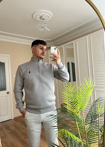 Gri Yarım Fermuarlı Erkek Sweatshirt - Görsel 2