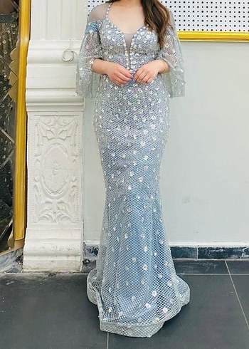 Gri Payetli Uzun Abiye Elbise - Görsel 3