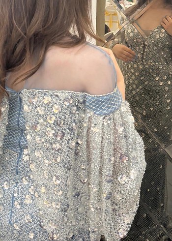 Gri Payetli Uzun Abiye Elbise - Görsel 2