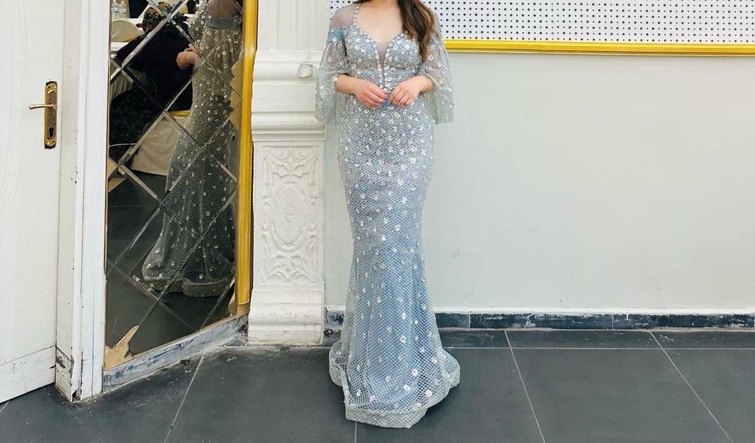 Gri Payetli Uzun Abiye Elbise - Görsel 3