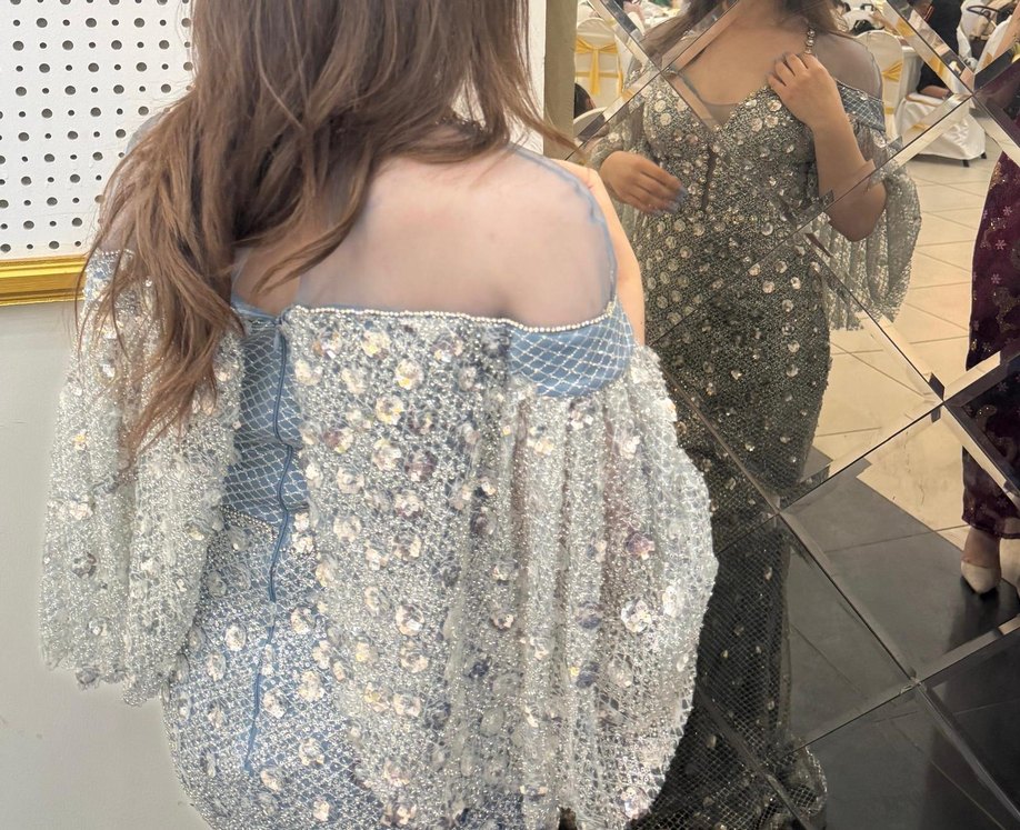 Gri Payetli Uzun Abiye Elbise - Görsel 2