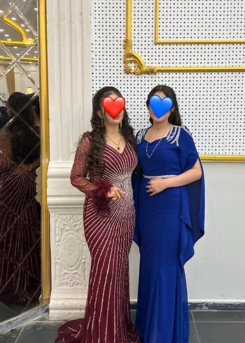 V Yaka Drapeli Uzun Kadın Abiye Elbise - Görsel 3