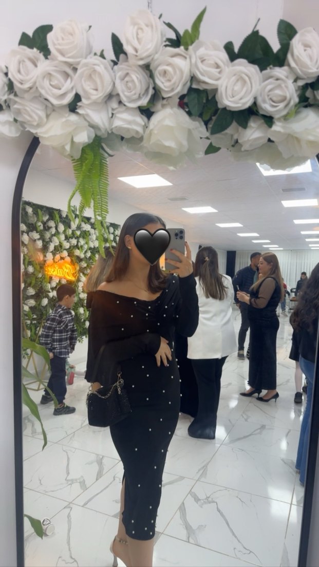 Boncuk Detaylı Siyah Uzun Kollu V Yaka Elbise - Görsel 2