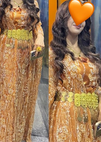 Turuncu Desenli Uzun Bohem Kadın Elbise - Görsel 2