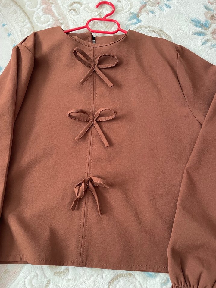 Kahverengi Uzun Kollu Salaş Kadın alt üst takım - Görsel 4