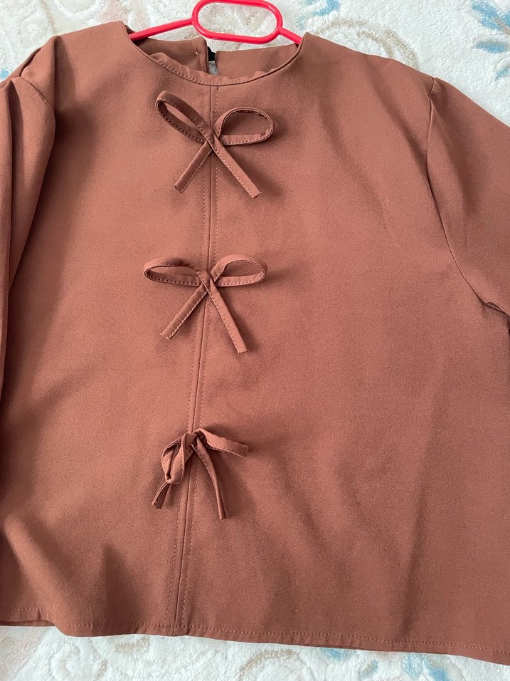 Kahverengi Uzun Kollu Salaş Kadın alt üst takım - Görsel 3