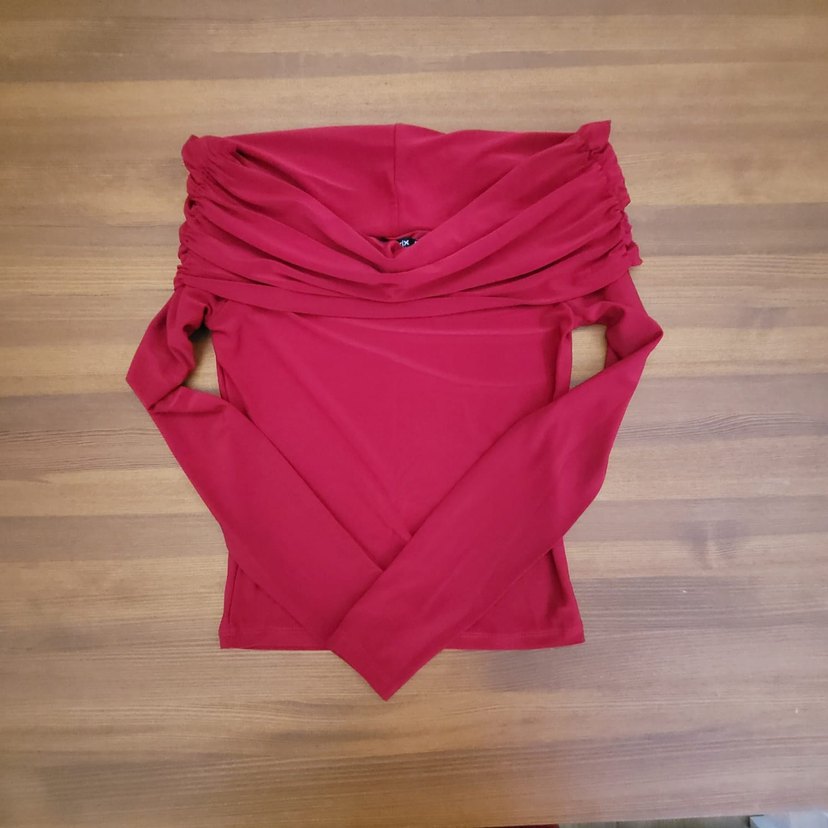 Bordo Drapeli Uzun Kollu Kadın Bluz - Görsel 2