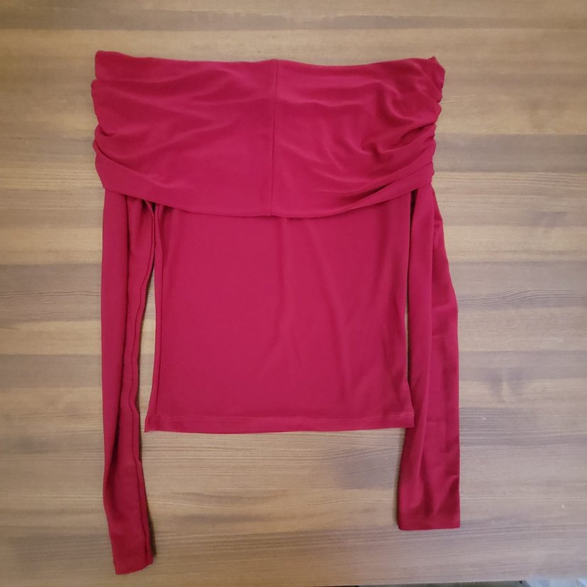 Bordo Drapeli Uzun Kollu Kadın Bluz - Görsel 3