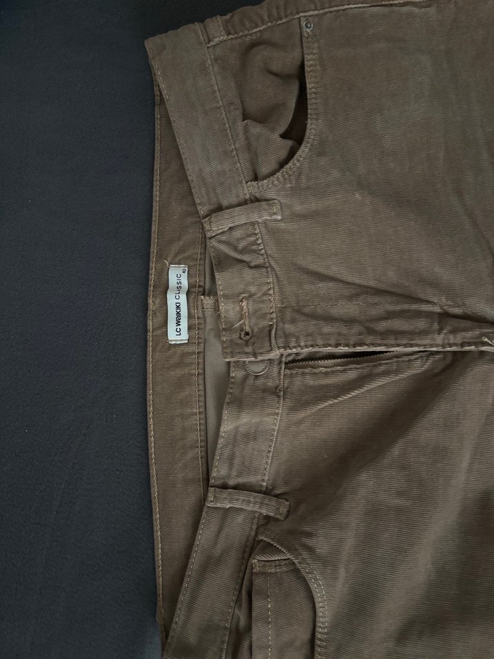 Düğmeli Kahverengi Kadın kadife Pantolon - Görsel 3