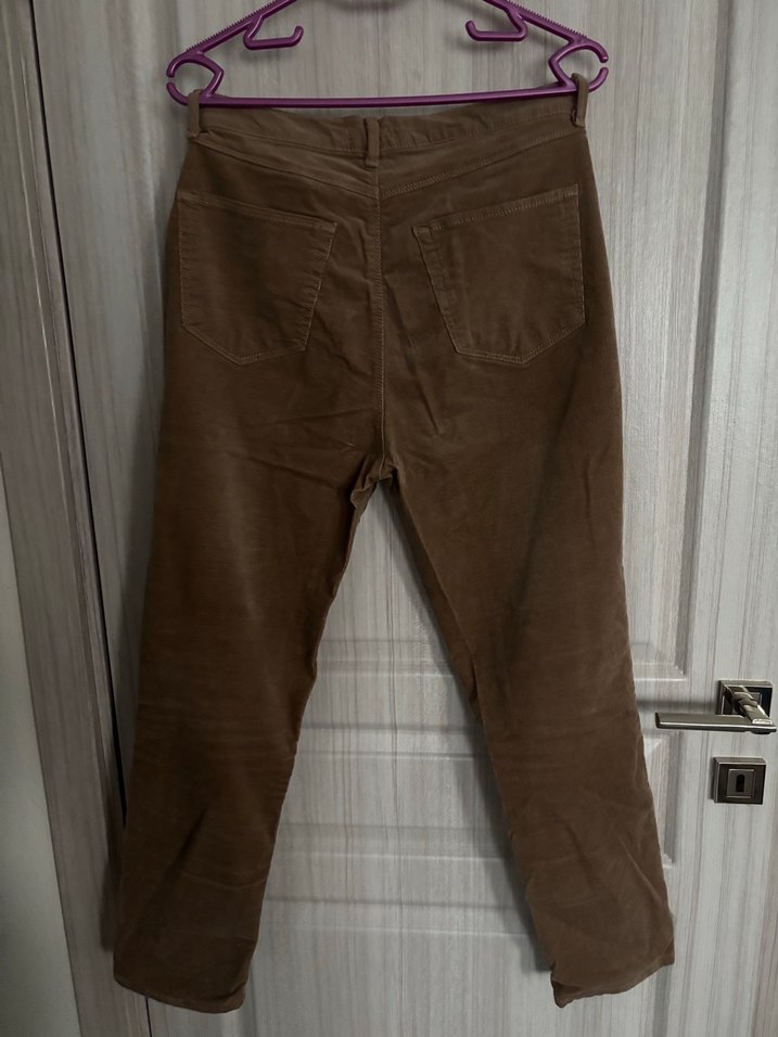 Düğmeli Kahverengi Kadın kadife Pantolon - Görsel 2