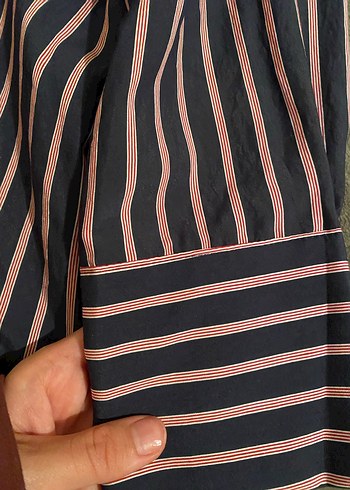 Düğmeli Çizgili Kadın Uzun Kollu Gömlek - Görsel 2