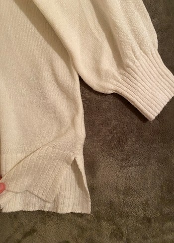 Beyaz Örgü Uzun Kollu Salaş Kazak - Görsel 2