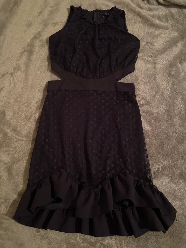 Siyah Fırfırlı Mini Abiye Elbise - Görsel 2