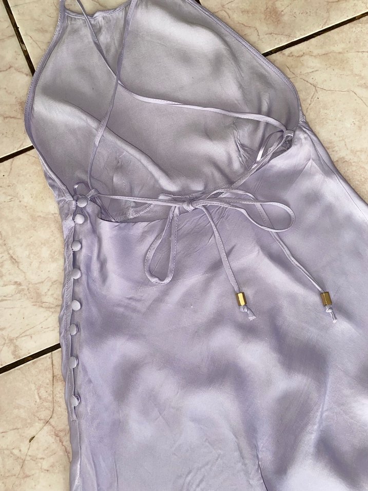 Sırt dekolteli Mini Mor Elbise - Görsel 5