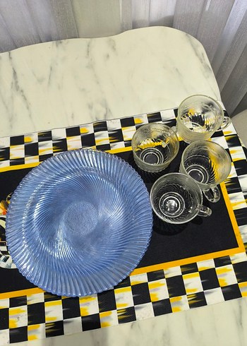 Renkli Mavi Cam Tabak ve Bardak Seti - Görsel 2