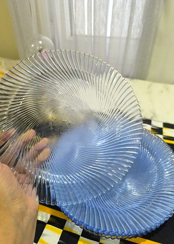 Renkli Mavi Cam Tabak ve Bardak Seti - Görsel 3