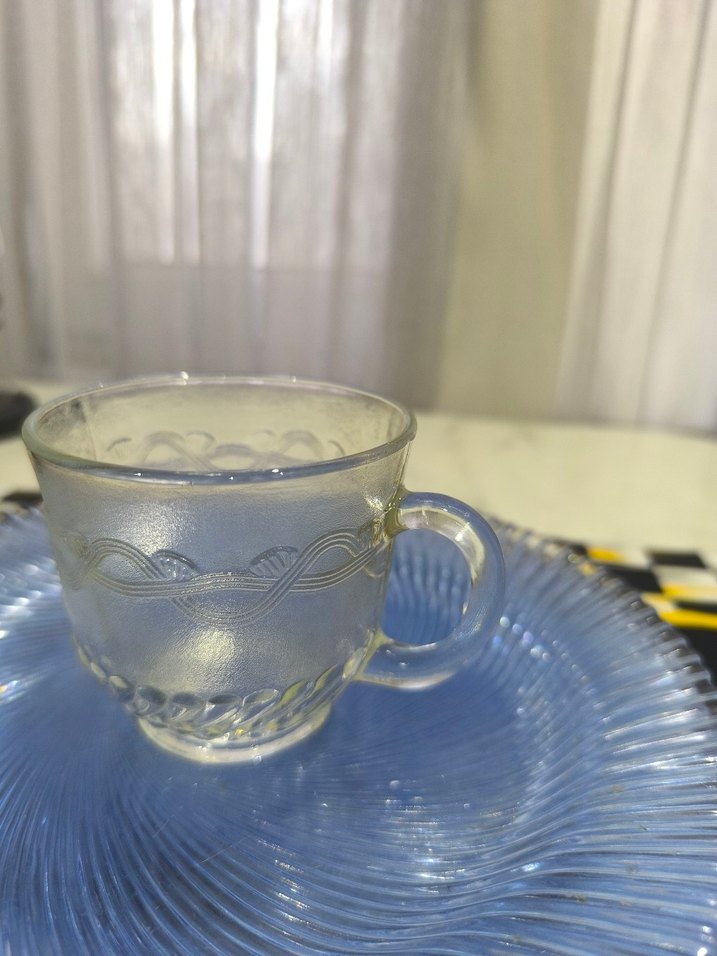 Renkli Mavi Cam Tabak ve Bardak Seti - Görsel 4