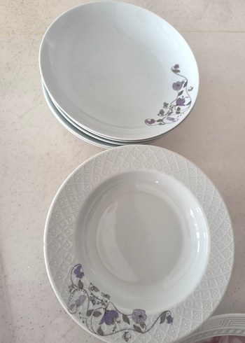 Beyaz ve gri desenli porselen tabak seti - Görsel 2