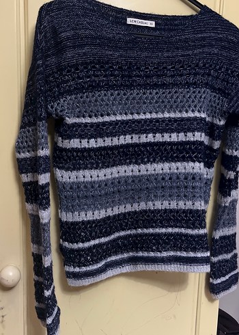 Gri Çizgili Örgü Kadın Kazak - Görsel 2