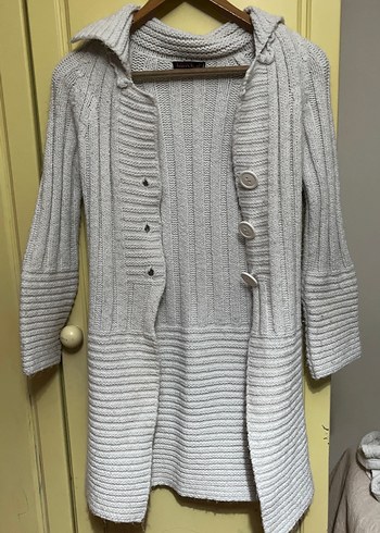 Gri Triko Kadın Hırka, Orta Boy, Düğmeli - Görsel 2