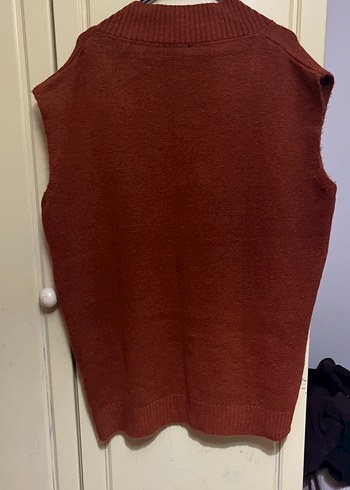 Kahverengi V Yaka Örgü Kadın Süveter - Görsel 2