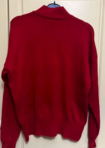 Kırmızı Yüksek Yakalı Kadın Triko Kazak - Görsel 3