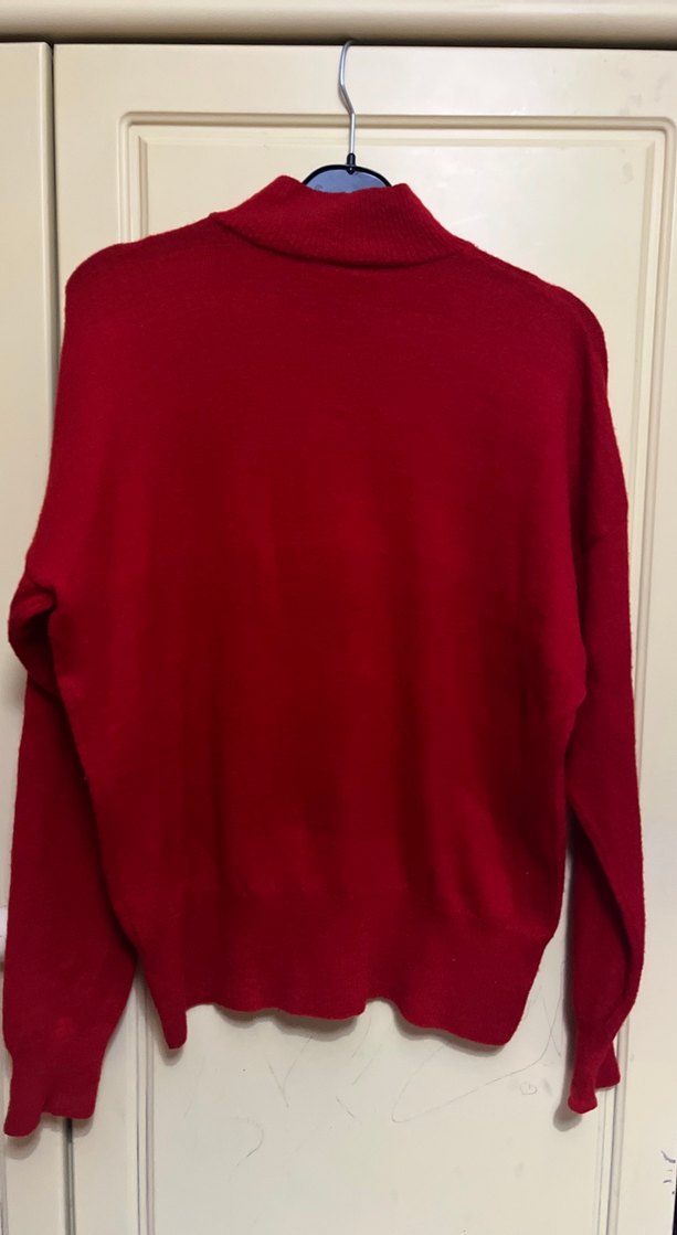 Kırmızı Yüksek Yakalı Kadın Triko Kazak - Görsel 3