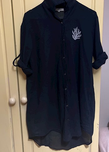 Nakışlı Siyah Uzun Kollu Gömlek - Görsel 2