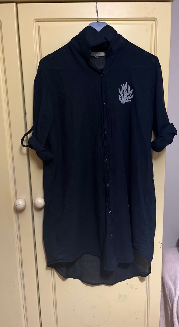 Nakışlı Siyah Uzun Kollu Gömlek - Görsel 2