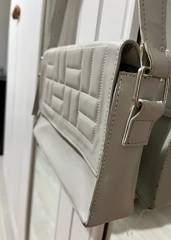 Gri Deri Kareli Modern Klasik Kadın Çanta - Görsel 4