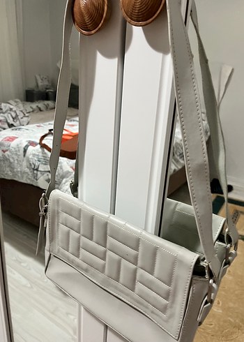 Gri Deri Kareli Modern Klasik Kadın Çanta - Görsel 3