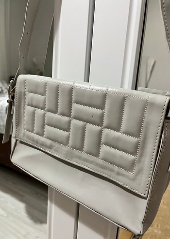 Gri Deri Kareli Modern Klasik Kadın Çanta - Görsel 2