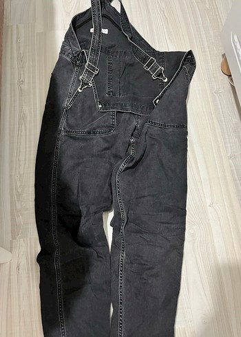 Gri Denim Kadın Uzun Askılı Tulum - Görsel 3