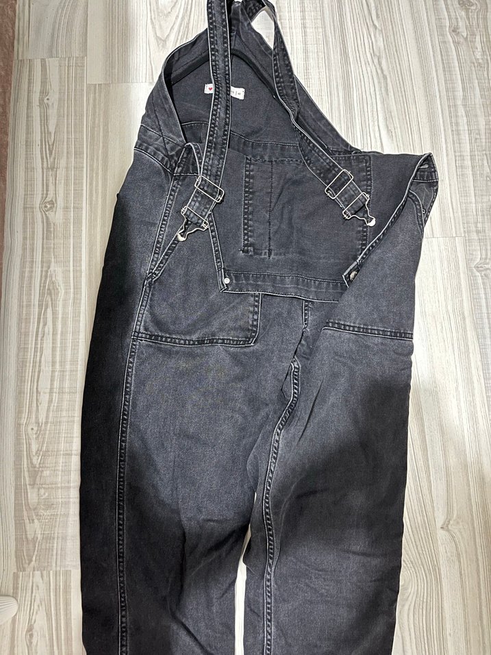 Gri Denim Kadın Uzun Askılı Tulum - Görsel 2