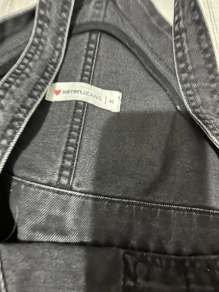 Gri Denim Kadın Uzun Askılı Tulum - Görsel 4