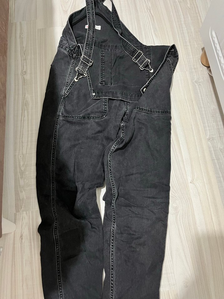 Gri Denim Kadın Uzun Askılı Tulum - Görsel 3