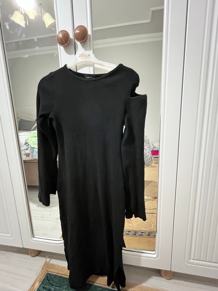 Siyah Uzun Kollu Kadın Elbise - Görsel 2