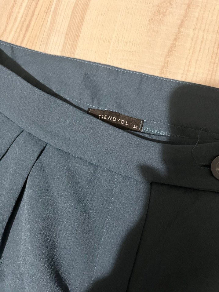 Petrol mavisi kumaş palazzo pantolon - Görsel 2