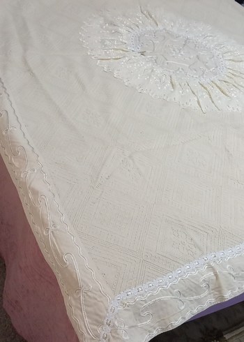 İşlemeli Krem Çift kişilik pike ve yastık - Görsel 6