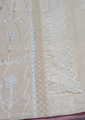 İşlemeli Krem Çift kişilik pike ve yastık - Görsel 4