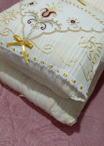 İşlemeli Krem Çift kişilik pike ve yastık - Görsel 2