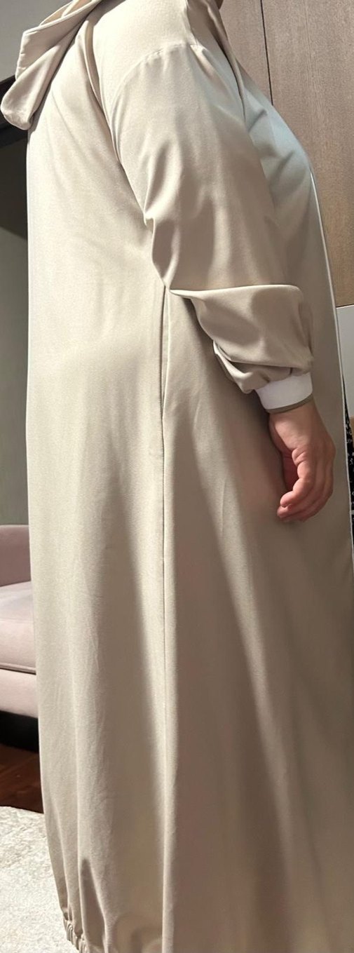 Bej Kadın Uzun Fermuarlı abaya - Görsel 2