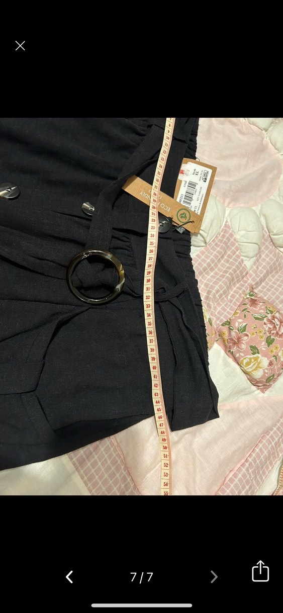 Düğmeli Siyah Uzun Keten Etek - Görsel 4