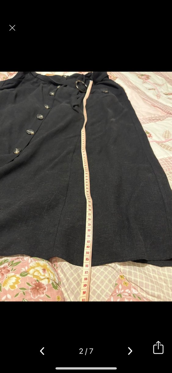 Düğmeli Siyah Uzun Keten Etek - Görsel 2