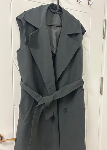 Kadın Antrasit Kemerli Uzun Yelek - Görsel 2