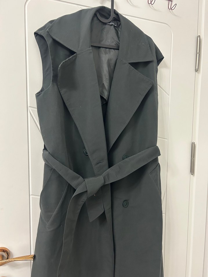 Kadın Antrasit Kemerli Uzun Yelek - Görsel 2
